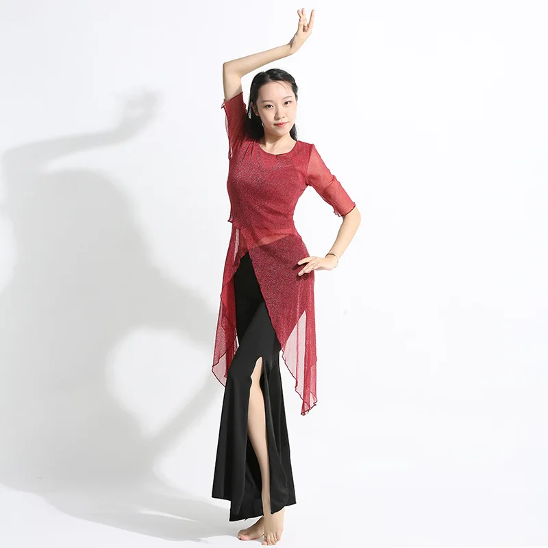 Oosterse Jurk Chinese Klassieke Dans Kleding Vrouwen Broek Dames Transparant Mesh Cheongsam Shirt Dansvoorstelling Kostuums