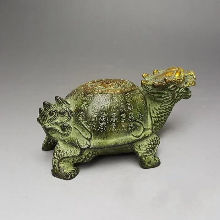 Antique collection longevity turtle bronze dragon turtle bronze inscription ornaments lock ancient brass turtle longevity turtle