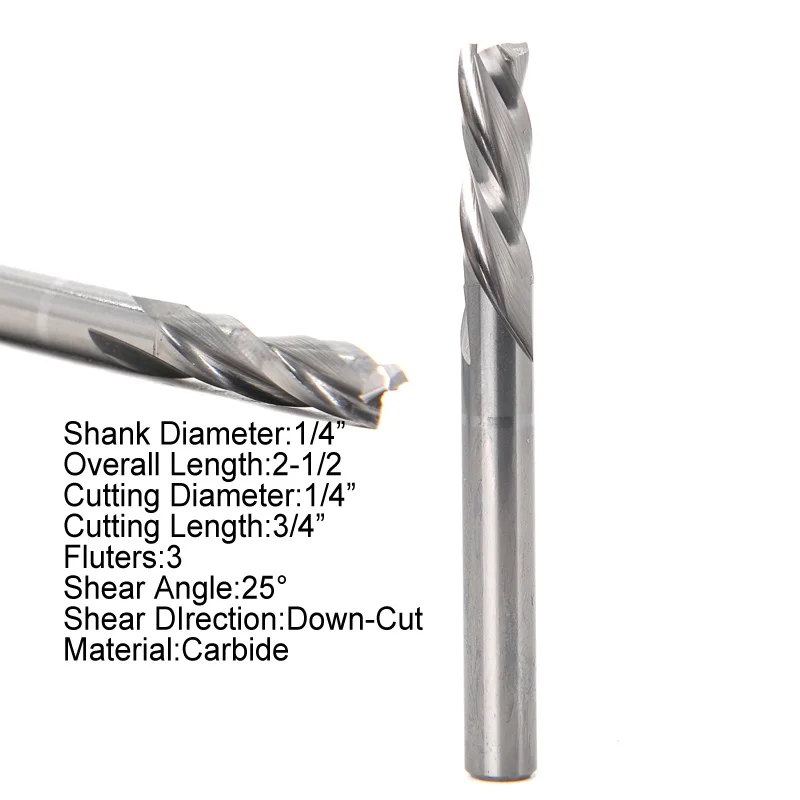 1/4 Shank Three Flutes Down cut Spiral End Mills cnc Router Bits Woodworking cutters for wood milling cutters end mill