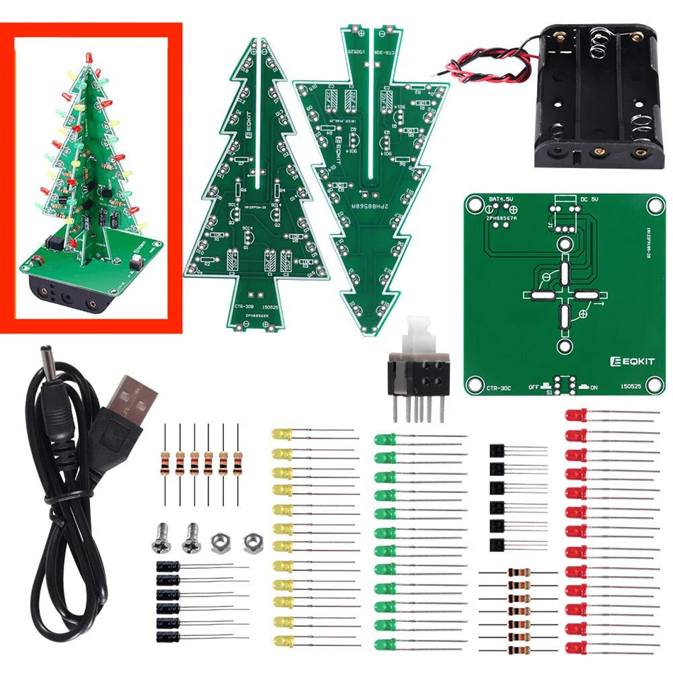 3D árvore de natal eletrônico montar kit, tridimensional, prática de solda natal, diy