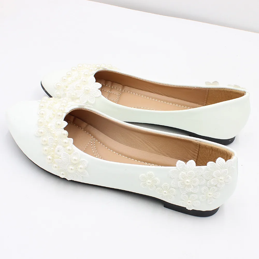 2022 New white flat wedding shoes large size spring bridal shoes soft soles bridesmaid shoes lace decoration made in ChinaBH2114