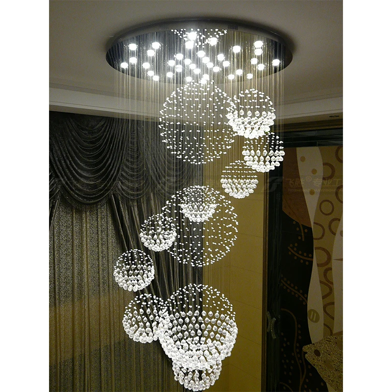 Modern large LED crystal bal chandelier in duplex building Simple pendant light lamps stairs villa hotel lobby living room