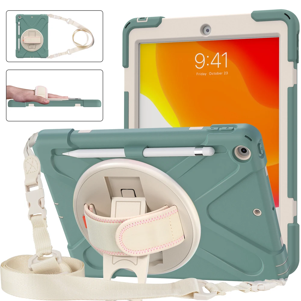 

Tablet Cases For iPad 10.2 2021 2020 2019 Case for iPad 9th 7th 8th 9 8 7 A2270 iPad9 Cover Rotating Strap Stand Silicone Shell
