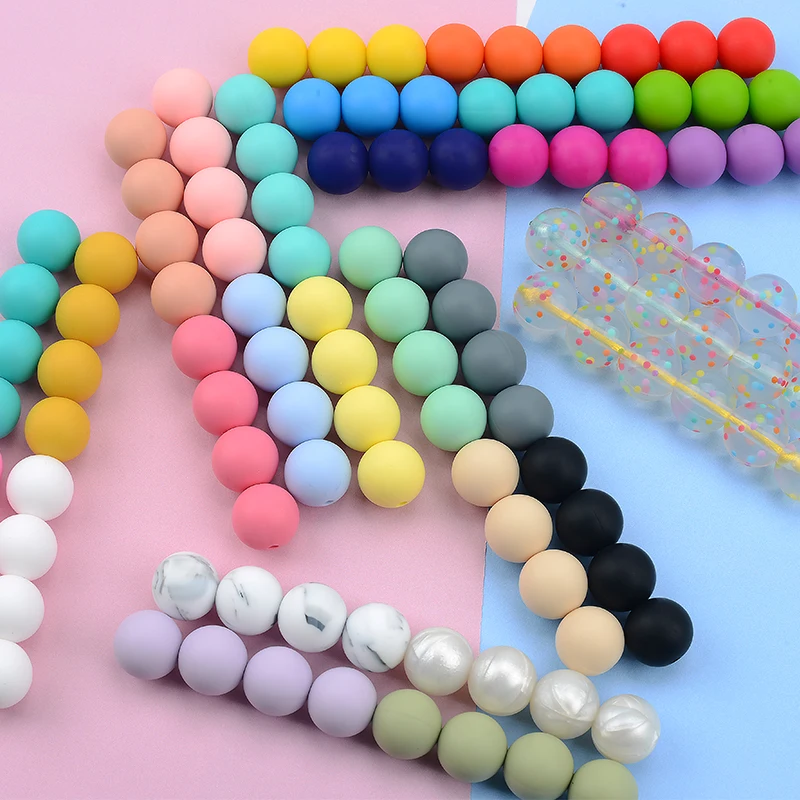 LOFCA 100pieces/lot Silicone Beads 15mm Food grade silicone bpa free for Keychain Necklace Accessories for making jewelry