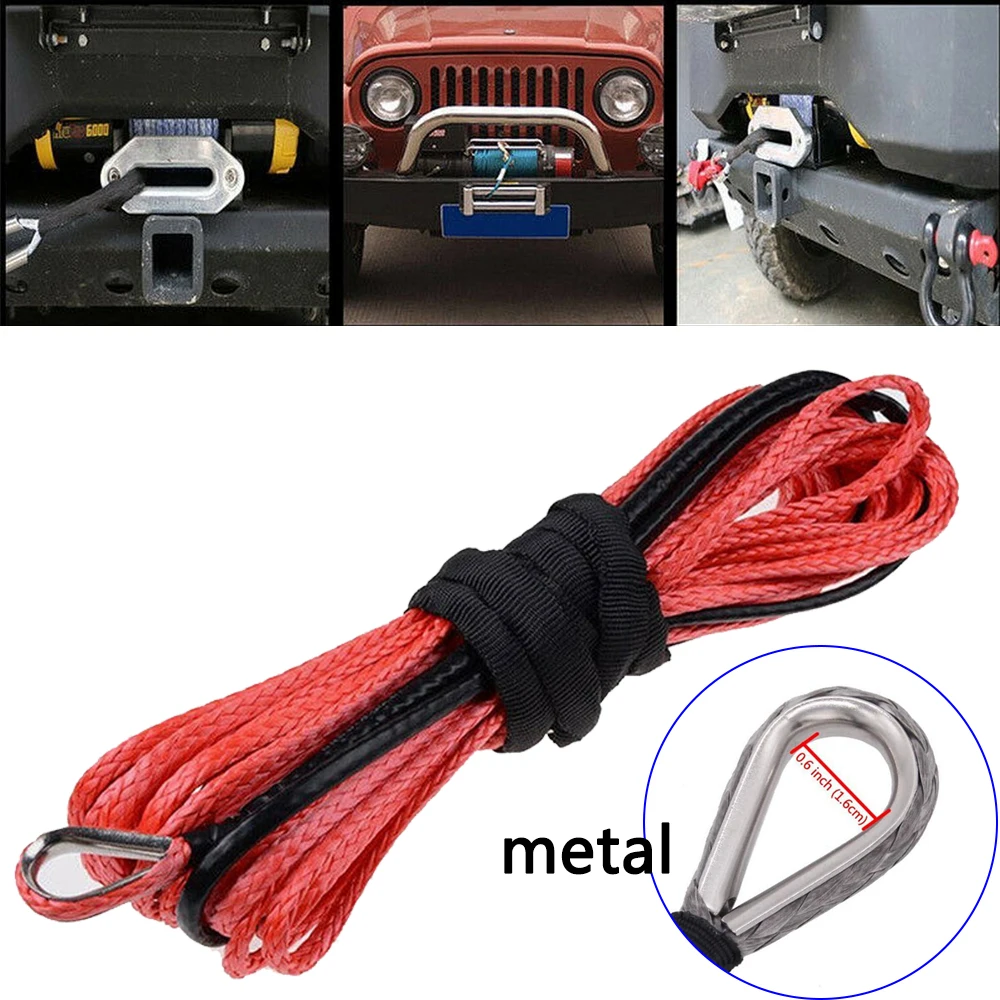 15m Winch Cable Kevlar Cable Towing Car Tow Strap Trailer Rope with Hook for ATV Off Road Accessories 7700lbs 3.5T