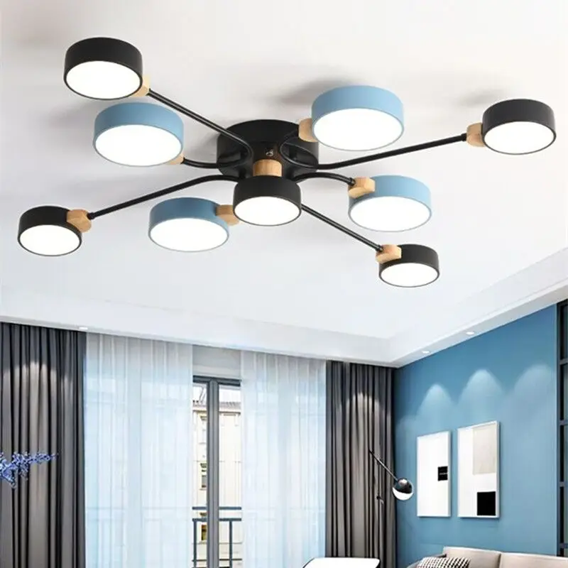 

New Design 220V LED Chandelier For Living Room Novelty Gray Ceiling Round Lampshades Metal Lustres Bedroom Lighting