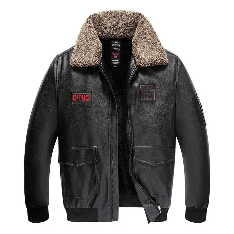 Men Winter Coats Pu Leather Jackets Bomber Coat Male Fleece Fashion Men\'s Clothing Motorcycle Jacket Thick Vintage Outwear 5Xl