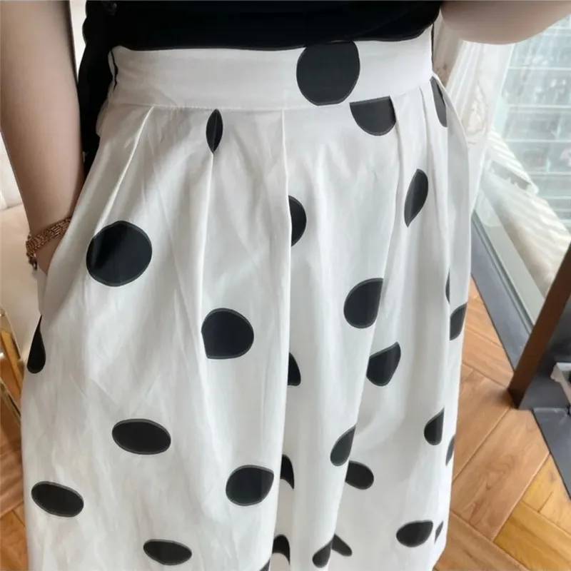 2023 Vintage Polka Dot Big Swing A-line Skirts Spring Summer Slimming High Waist Elasticity Skirt Women Long Skirt Casual Female