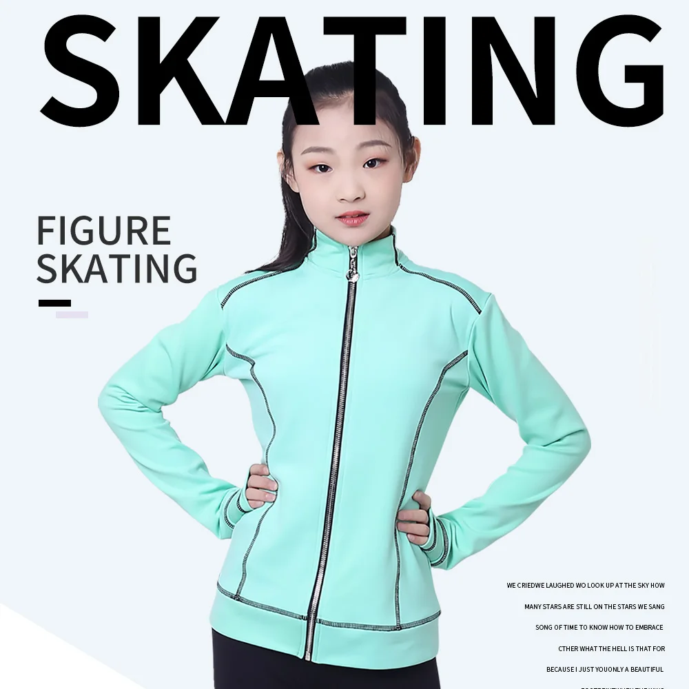 Customized Figure Skating Suits Jacket and Pants Long Trousers for Girl Women Training Ice Skating Warm black pink Mesh sleeve