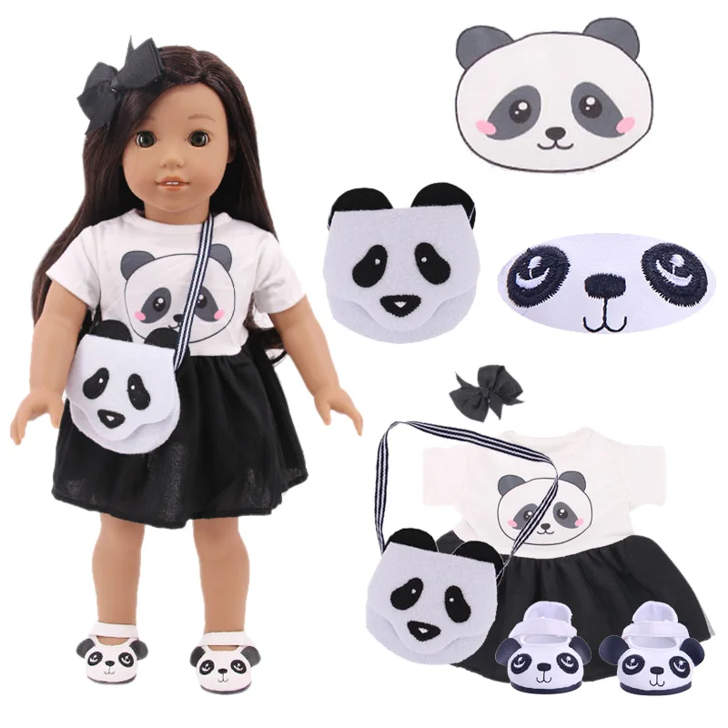 

Doll Clothes Panda Shoulder Bag Shoes Skirt Suit Fit 18 Inch American&43 Cm Baby New Born Doll Generation Christmas Girl`s Toy