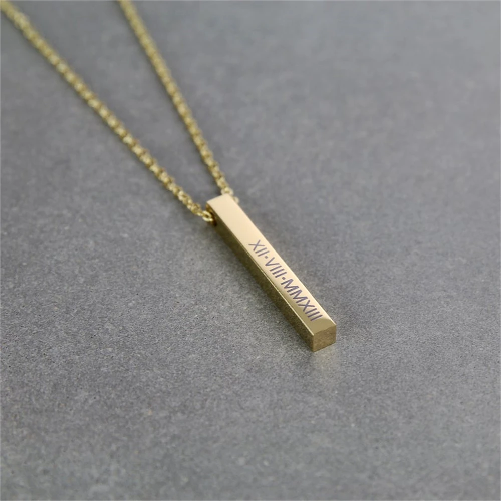 Fils Personalized Blank Bar Pendant Necklace Men Stainless Steel Customized Name Plate Necklace Can Engrave Word Letters Jewelry