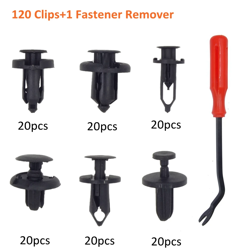 

120PCS 6 Kinds Plastic Fender Clips Body Rivets Clip Car Door Clip Panel Audio Video Dashboard Dismantle Kits Installer Pry Tool