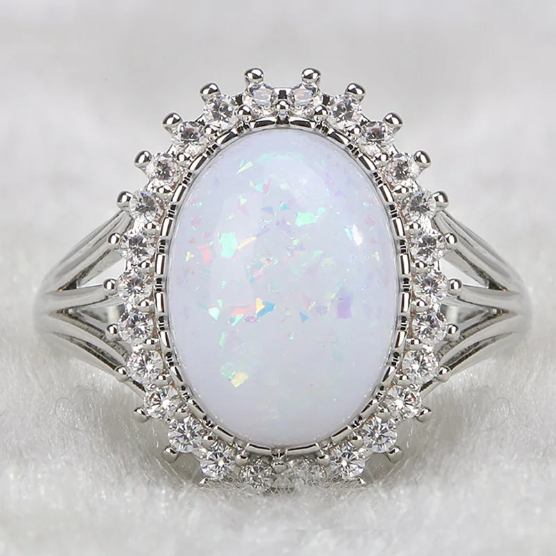 Cellacity Oval White Opal Ring for Women Silver 925 Jewelry Gemstones Geometry Classic Simple Design Female Jewelry for Weddings