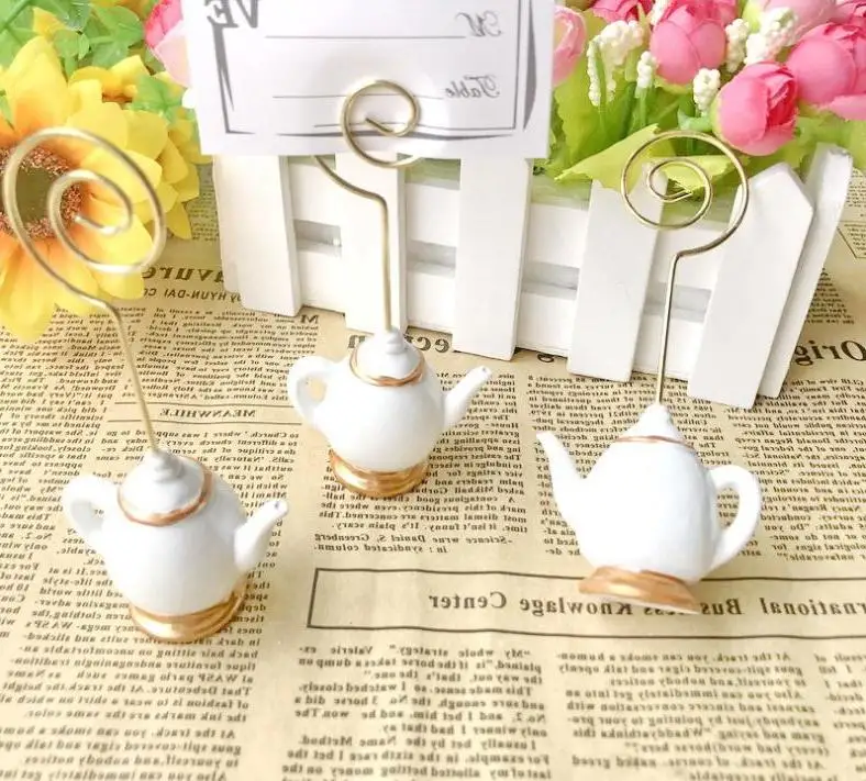 

500pcs Tea Time Whimsy Teapot Design Place Card Holder Photo Holders Wedding Party Decoration Favors Wholesale