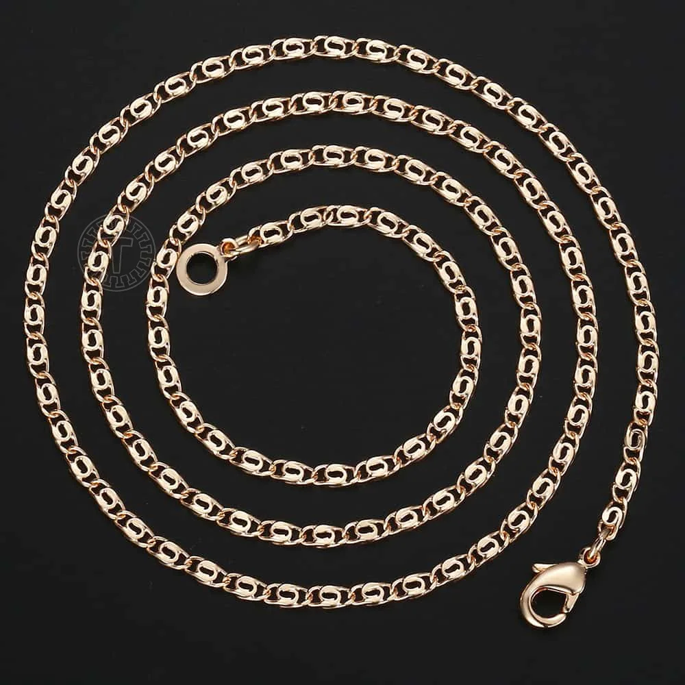 Womens 585 Rose Gold Color Necklace Thin Snail Link Paperclip Chain Necklaces For Women Elegant Fashion Jewelry Gifts 2.5mm CN15