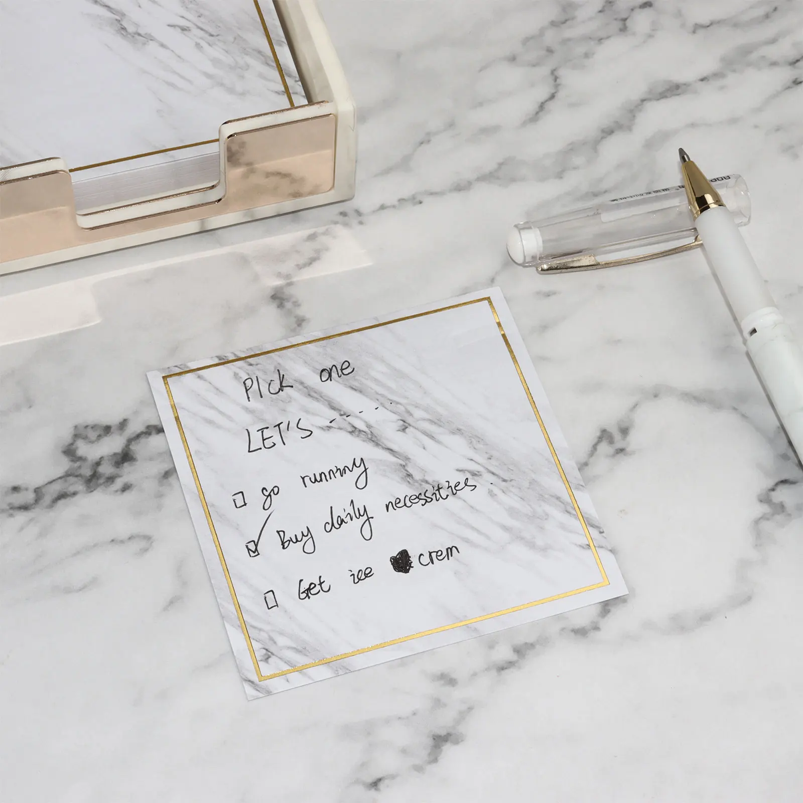 Bloc-notes auto-adhésif solide, bloc-notes feuille d'or, bloc-notes bloc-notes Cube marbre bord doré