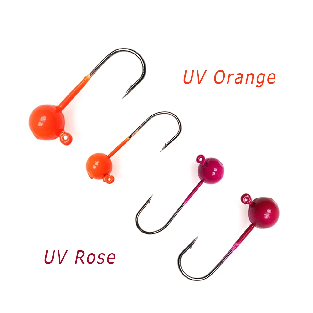 Bimoo 5/10PCS 3g 5g Ball Jig Heads Hooks Roundhead Jig Worm Bait Hook Winter Jigging Fishing Lures Bait Hook UV Orange Rose image 5