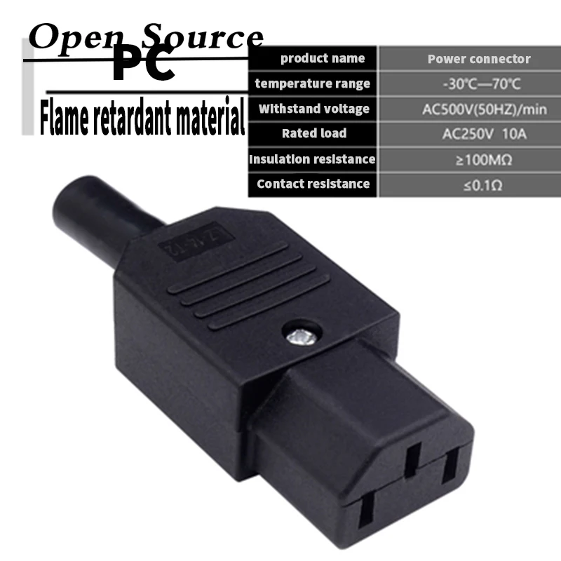 10A US AC250V 10A 3pin IEC C13 Power Supply plug socket Adapter male plug & female jack Rewirable cable wire connector