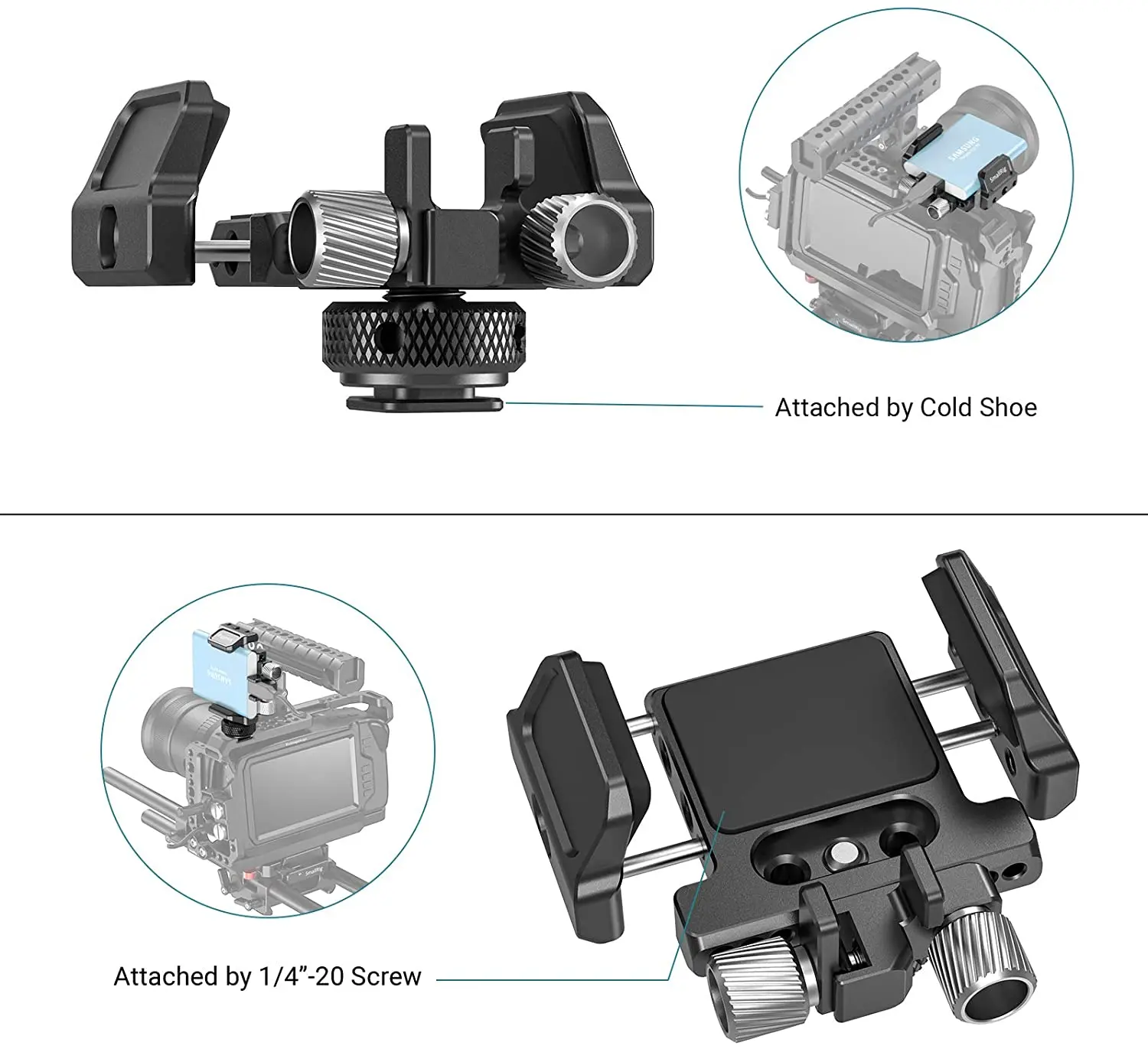 SmallRig Universal Holder for External SSD Holder Clamp With Cold Shoe and 1/4\