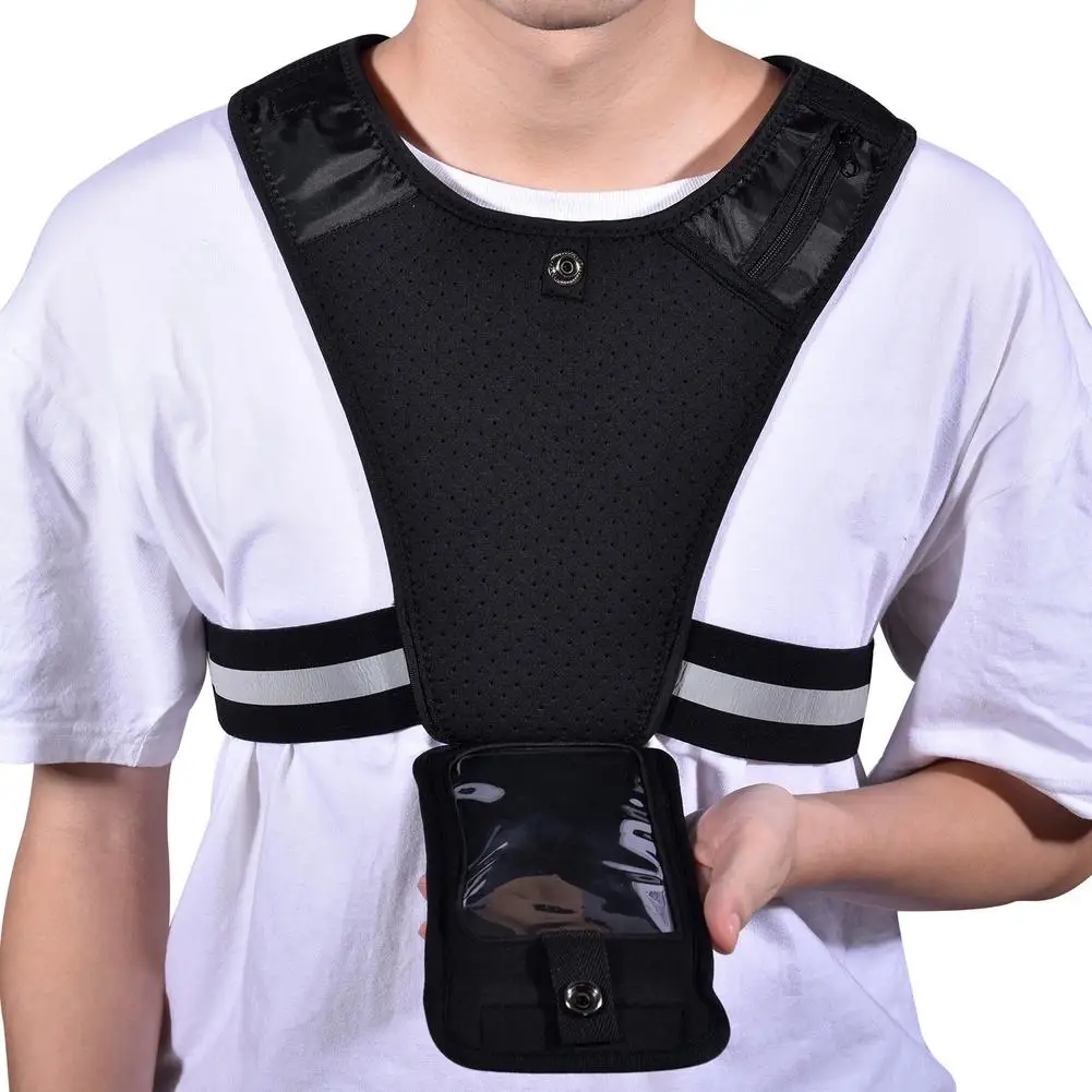 Sports Running Reflective Vest SBR Mobile Phone Backpack Jogging Shoulders ​vest Breathable Cycling Vest Waist Bag For Sports