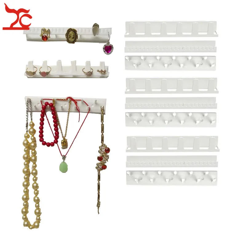 9Pcs/lot White Plastic Jewelry Rack Earring Necklace Bracelet Organizer Wall Holder Sticky Hooks Sundries Wall Hanger