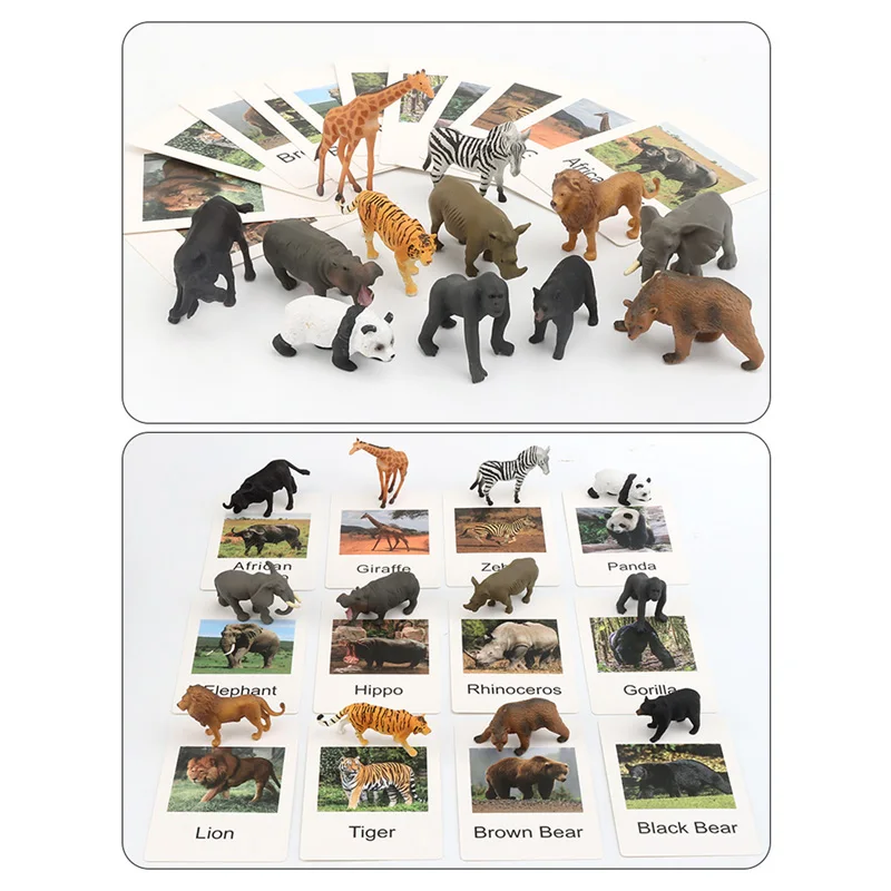 24pcs Simulation Ocean Wild Animal Giraffe Monkey Zoo Solid Model Figures Early Card Educational Toy for children Christmas gift