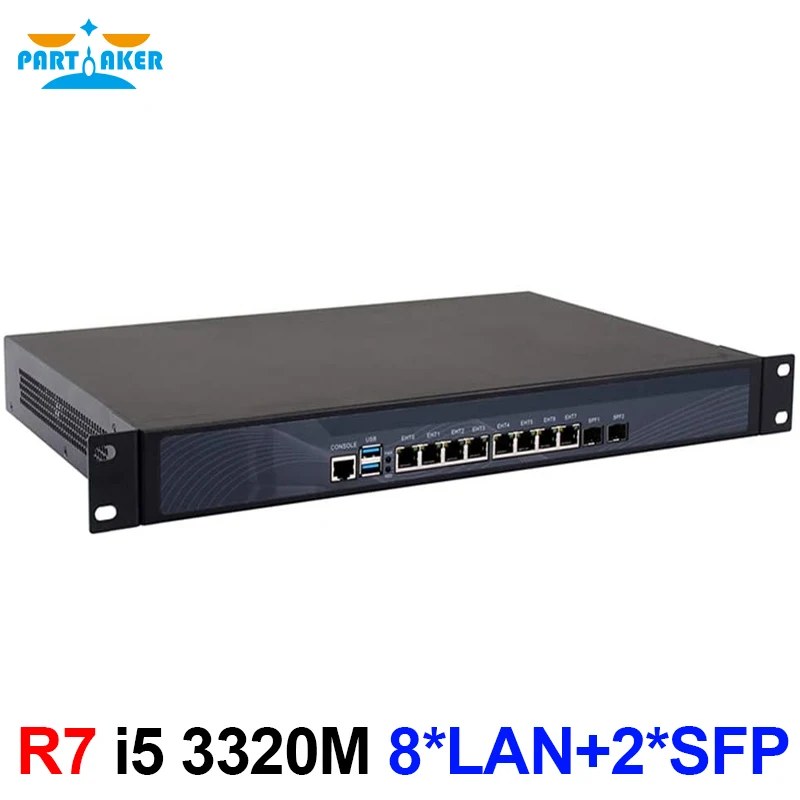 Partaker R7 Firewall 1U Alat Keamanan Jaringan Rackmount Intel Core I5 3320M dengan 8 * Intel I-211 Port Ethernet Gigabit 2 SFP