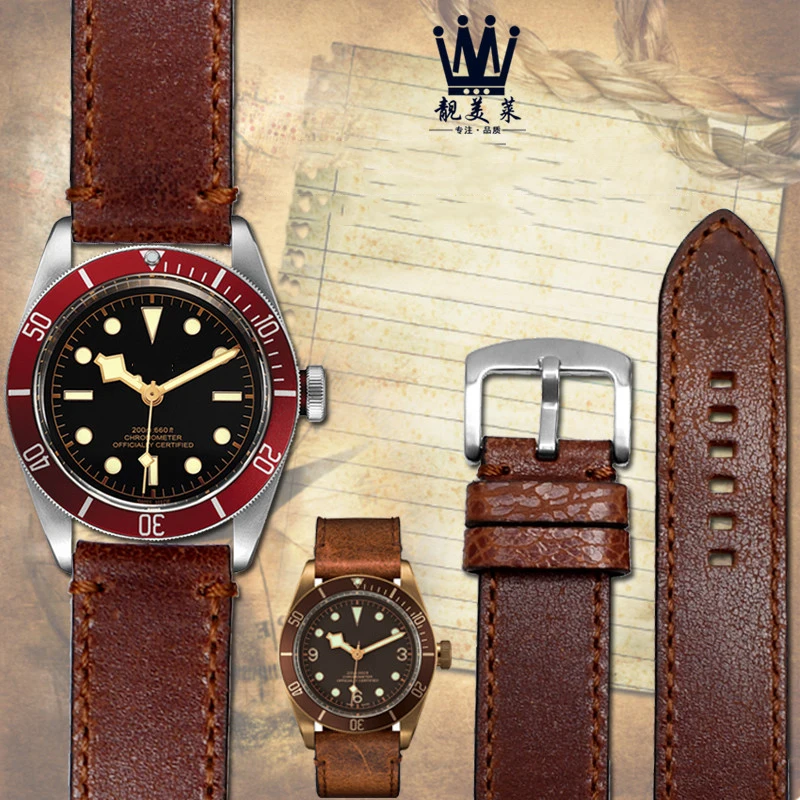 high quality genuine leather watchband for Tudor M79250BM-0005 fossil  Male 22mm leather Starps Bracelet