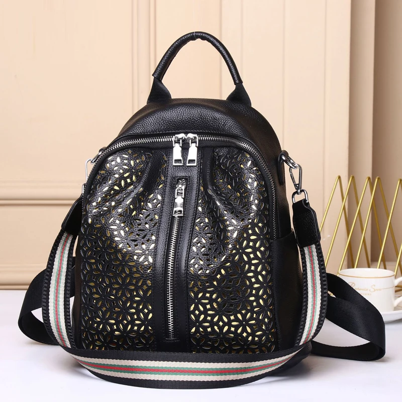 Women\'s Leather backpack high capacity Real cowhide backpack female bag High Quality Genuine Leather Bag student bag schoolbag