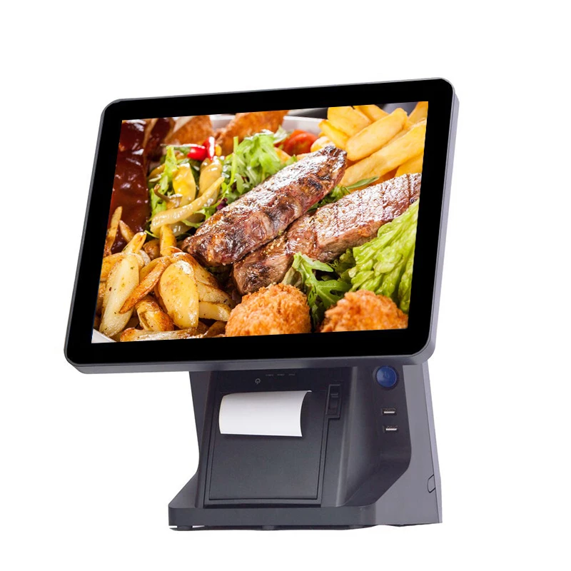 

Hot sales POS machine for Commercial EPOS black touch screen 15 inch POS Terminal with 80mm built-in printer VFD cashier