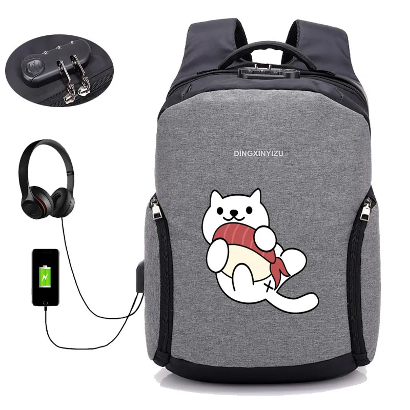 anime Neko Atsume backpack Anti thief USB Charging Backpack Laptop bag Men women Travel Backpack student book bag 16 style