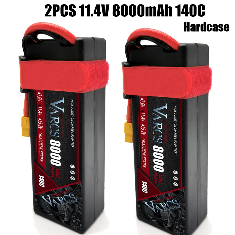 

2PCS VARCS Lipo Batteries 3S 11.4V 8000mAh 140C/280C HardCase for RC 1/8 /10 Car Off-Road Buggy Truck Boats Drone salash Parts