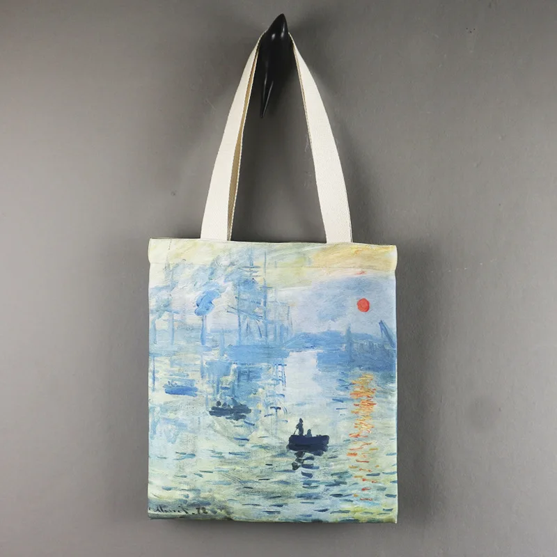 Impressionist monet painting art canvas bag, water lily pool single shoulder bag is contracted students leisure bag