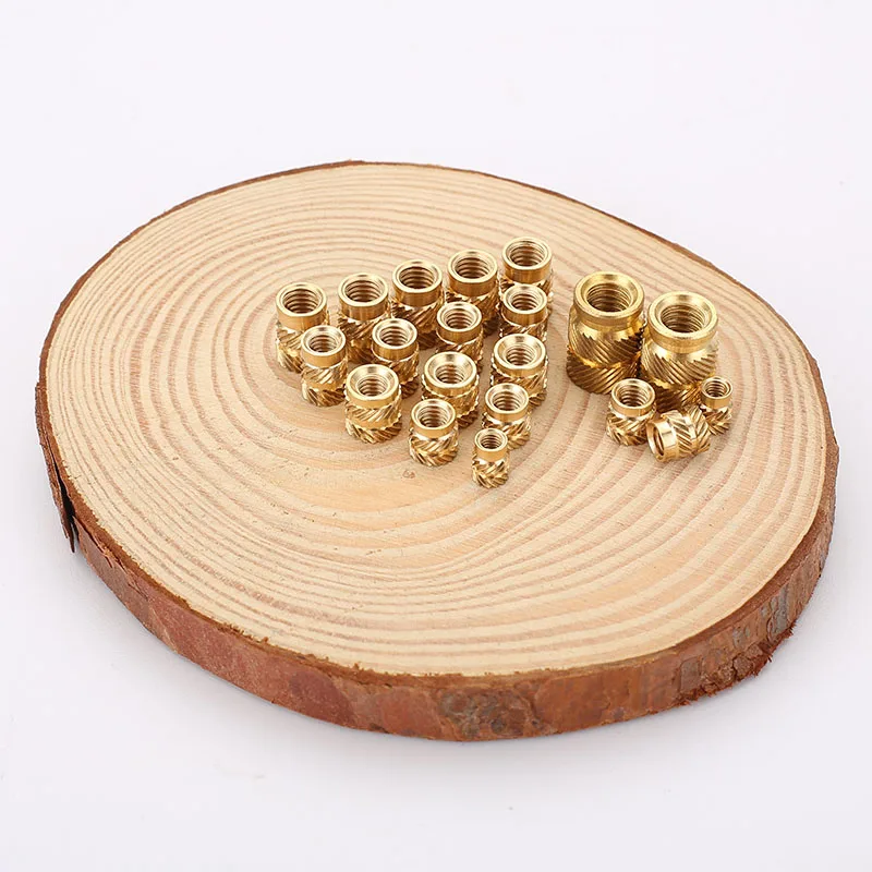 Brass Hot Melt Insert Nuts Heating Molding Copper Thread Inserts Nut SL-type Double Twill Knurled Injection Brass Nut M3 100Pcs