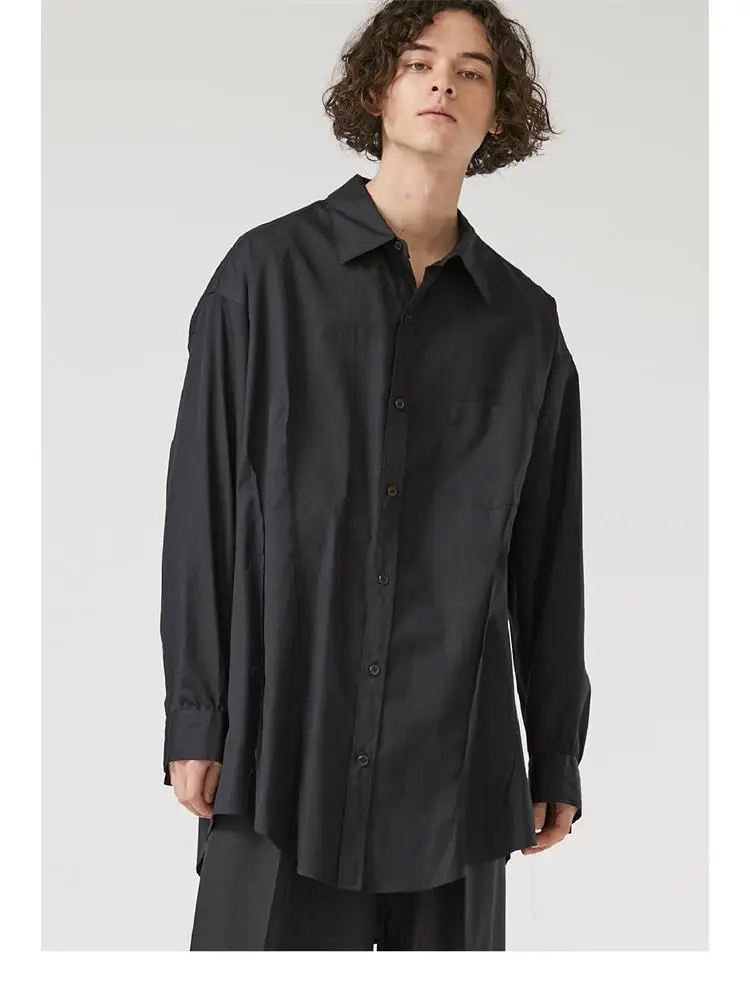 Men's new dark aesthetic classic simple pure color shirt men and women with the same vintage casual loose large shirt