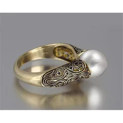 14K Yellow Gold Ring for Women Wedding Bands Fine Natural Pearl Jewelry for Luxury Christmas Classic Engagement Rings Women GDTC