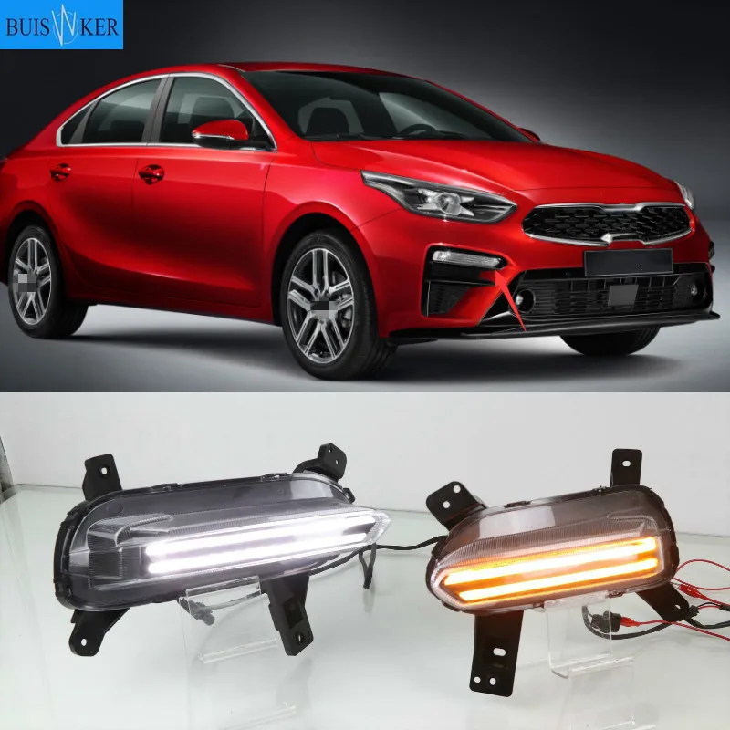 

2Pcs For Kia K3 Cerato 2018 2019 2020 LED Daytime Running Light Flowing Turn Signal Relay 12V Car DRL Fog Lamp