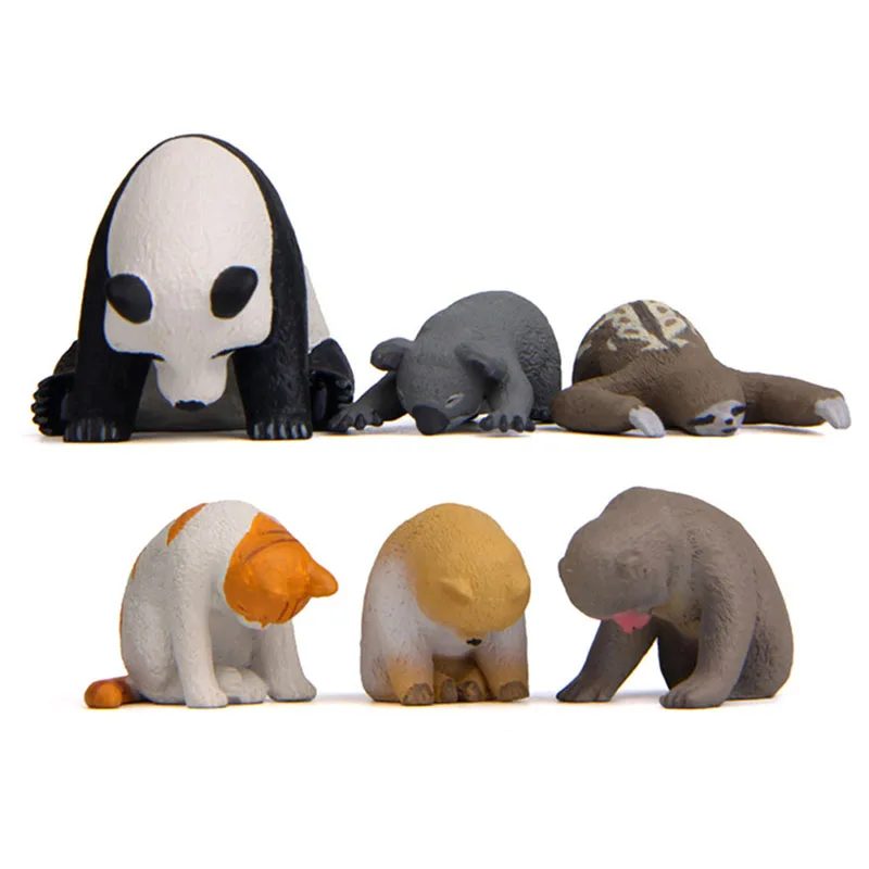 1Pc Cute Mini Animation Model Sleeping Animal Koala Sloth Cats Doll Figures Toys Creative Handicraft Ornaments Home Decoration