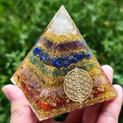 6CM Orgonite Seven Chakra Energy Pyramid Aura Divination Supplies Meditation Ornaments Resin Craft EMF Protection Lucky Stone