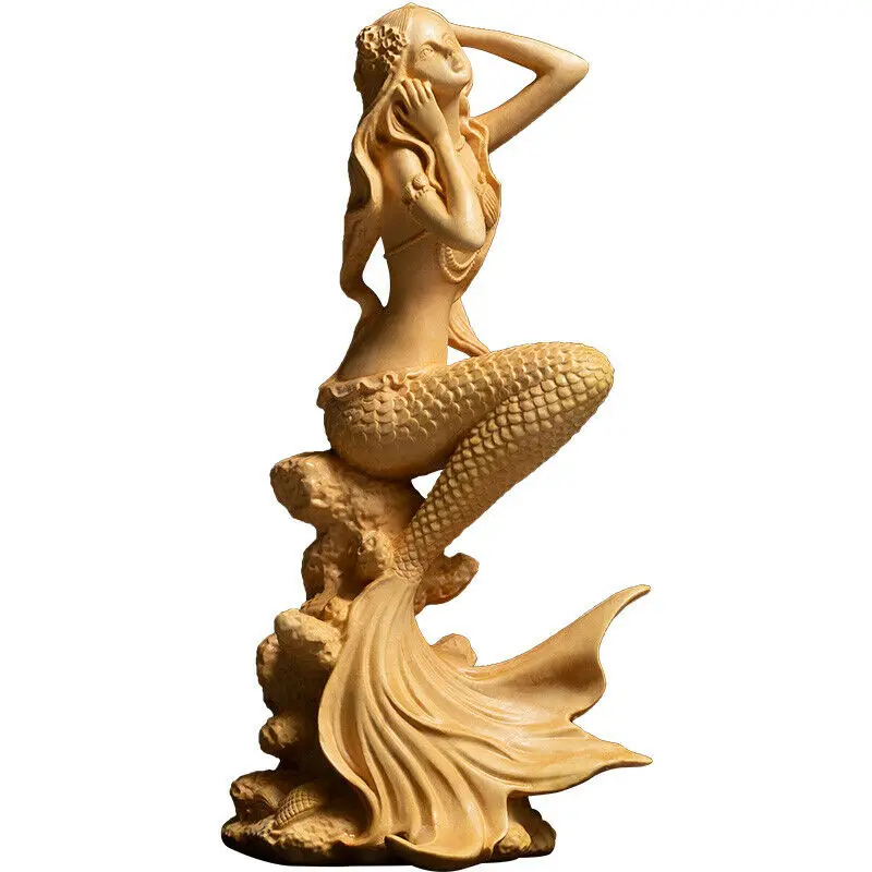 

D160ca - 19x9x6.5 cm Carved Boxwood carving : Beautiful Mermaid