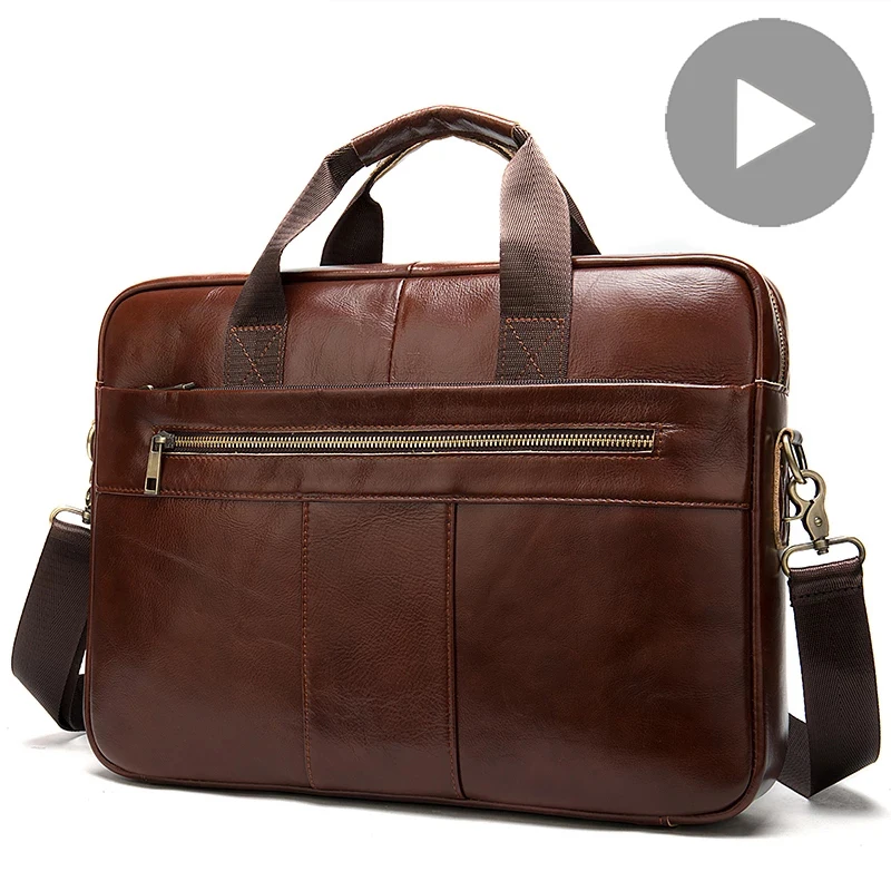 

Genuine Leather Handbag Men Shoulder Hand Bag Laptop For Document A4 Business Briefcase Male Work Office Brown Big Bolsas 2020