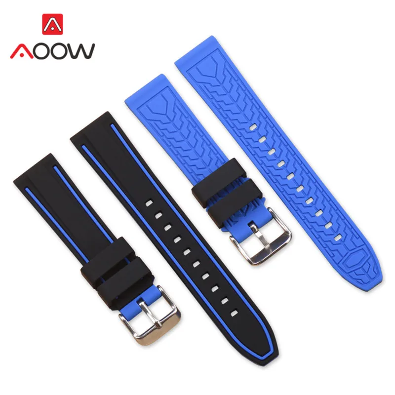 Silicone Sport Strap 20mm 22mm 24mm 26mm Fashion Double Color Waterproof Rubber Men Replacement Bracelet Band Watch Accessories