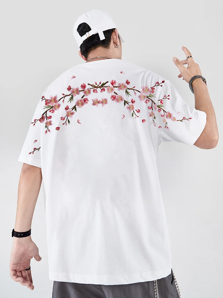 Embroidery T Shirt Men Women Flower Loose Casual T Shirt Summer Cotton Hip Hop Tee Tops Short Sleeve Male Harajuku Streetwear