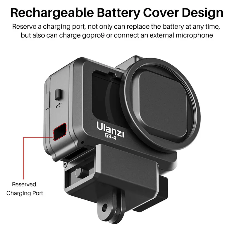 Ulanzi gaiola de câmera de plástico para gopro hero 11 10 9 caixa preta microfone e luz de preenchimento sapata fria acessórios vlog