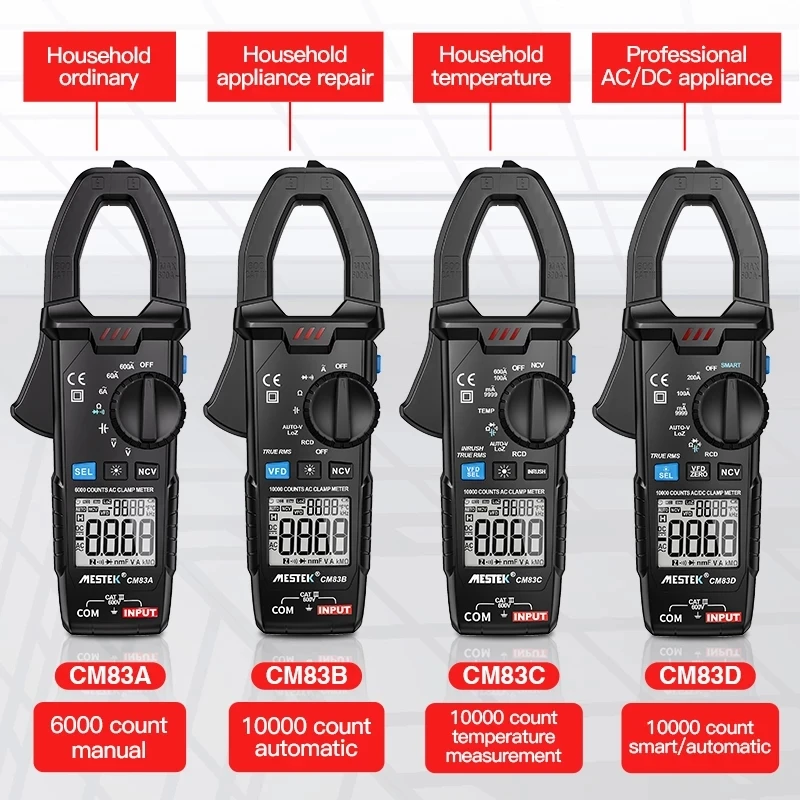 MESTEK Digital Clamp Meter 600A DC Current AC/DC Voltage Ohm True RMS Auto Range VFD Capacitance NCV Tester Ammeter Multimeter