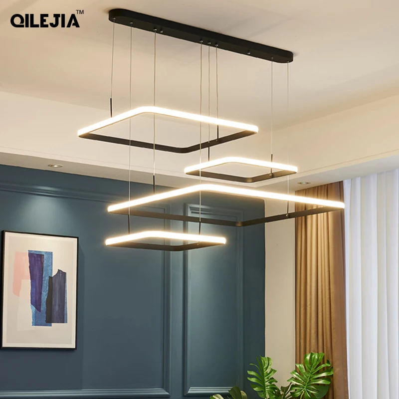 moderno led luzes do candelabro para sala de estar quarto lampadas iluminacao interior quadrados circulos luminaria ac90260v preto 01