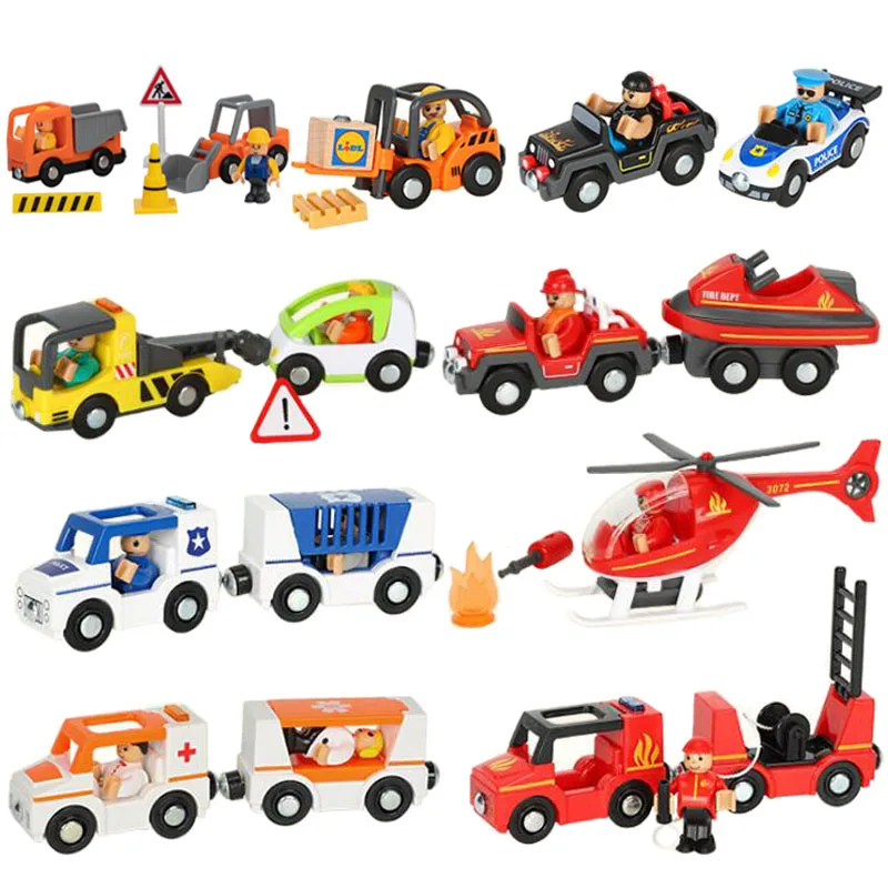 Fire Truck Magnetic Train Car Ambulance Police Car Toy Fit Brio Wooden Train Track Railway Toys For Children