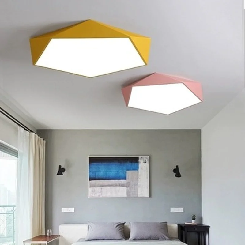 Creative Geometry Ceiling Lamps Bedroom Kids Room Plafondlamp Ultrathin 6cm Painted Iron Led Chandelier Ceiling Lamp Fixture