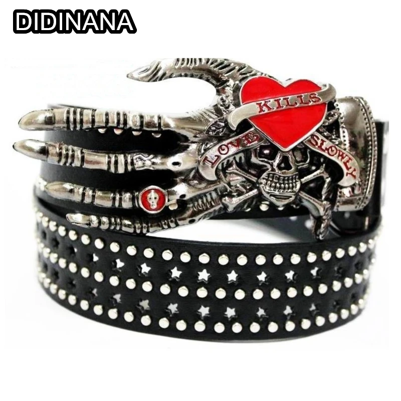 Y2K Gothic Harajuku Girls Women's men Full rivet belt Lady punk rivets skull love kills belt skull hand hip hop Waist band Gift