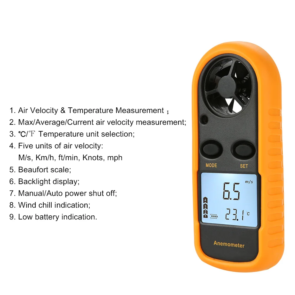 GM816 Digital Anemometer Angin Kecepatan/Fan Air Conditioner Komputer Pengukuran Kecepatan Angin Anemometer